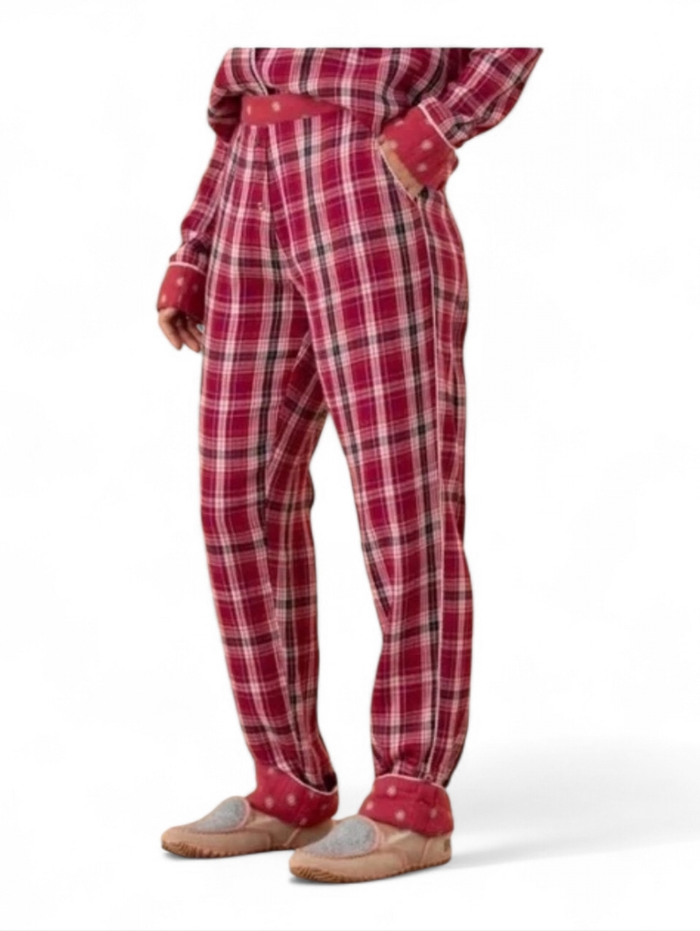 Sundance Truly Tart Red Plaid Cuffed Cotton Pajama Pants Small Lounge Sleep Boho